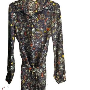 Silk Long Sleeve Floral Print Shirt Dress